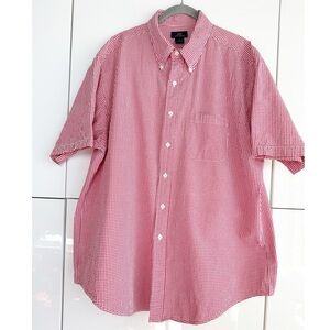 Brooks Brothers 346 Men’s Gingham Button Down Shirt Red White XL Short Sleeve